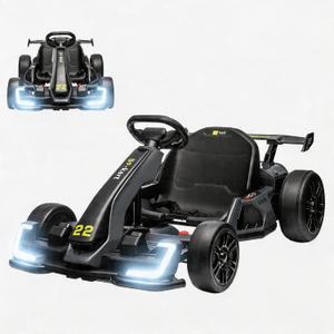 GarveeLife 24V Electric Go Kart for Kids，Powerful Drift Kart with 2 * 150W Motors, Adjustable Seat, 8 mph Speed, Led Lights ，Outdoor Riding Toy for Children Ages 6-15,Grey, Large