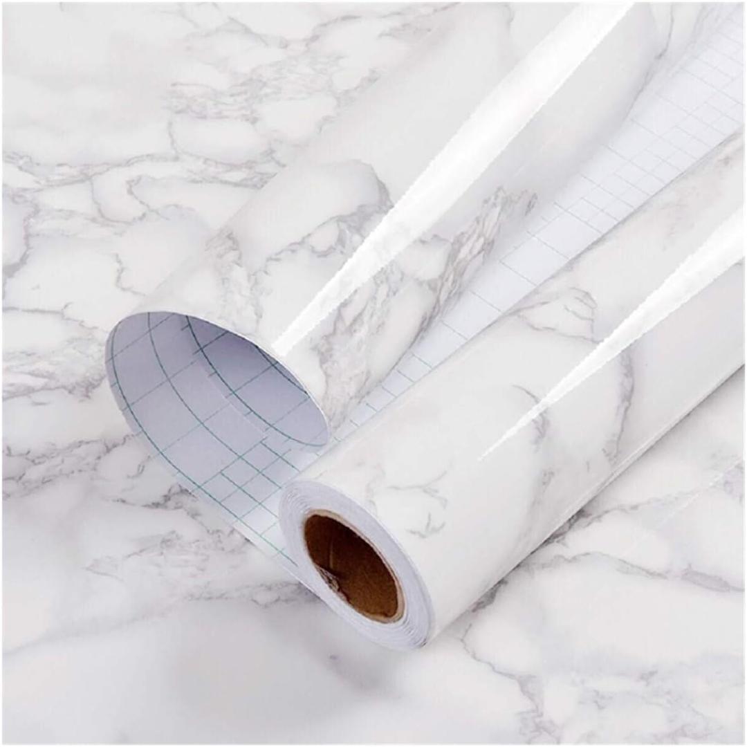 practicalWs Marble Paper Granite Gray/White Roll Kitchen Countertop Cabinet Furniture is Renovated Thick PVC Easy to Remove Without Leaving Glue Upgrade 17.71" x 196.8"