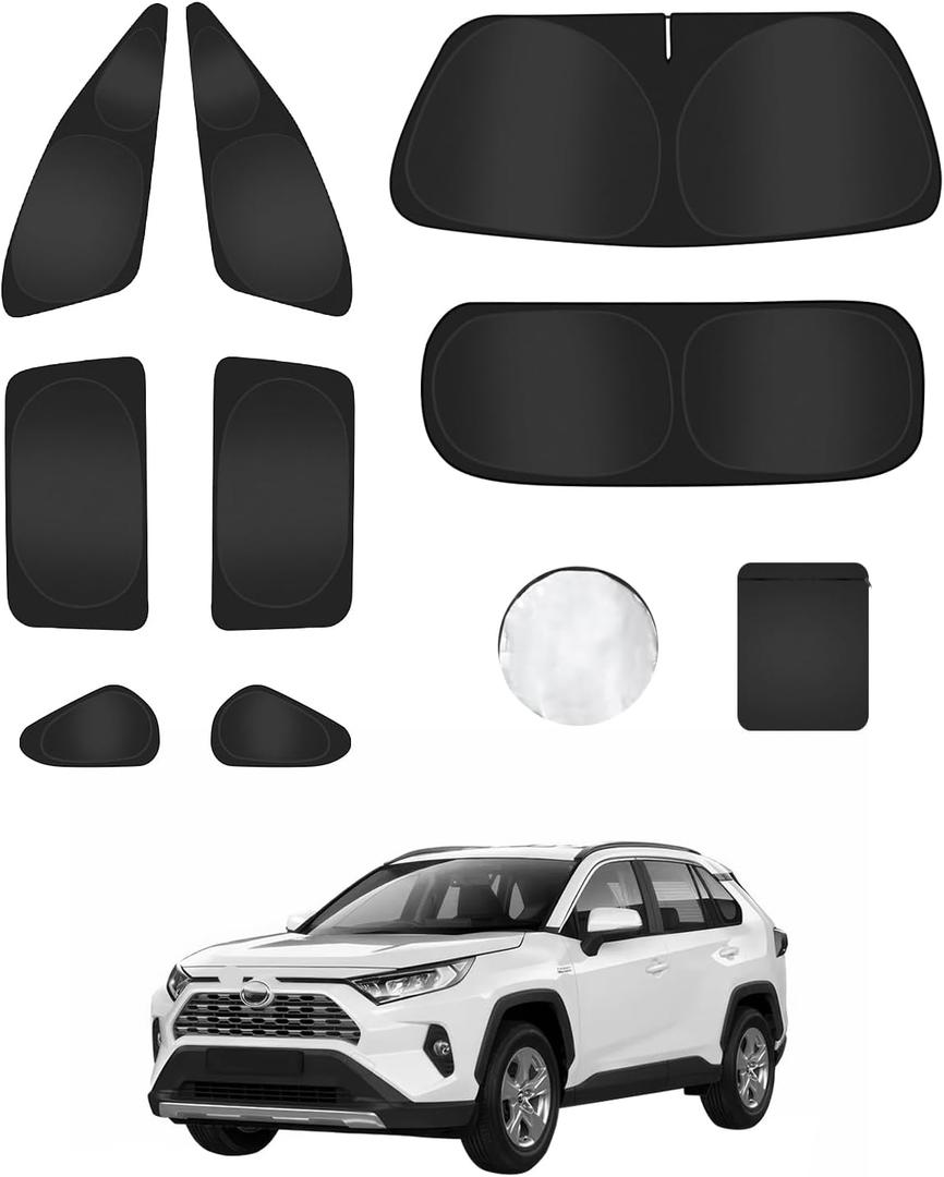 8PCS Windshield Sun Shade for Toyota RAV4 2019-2024 2025 Accessories- Full Coverage Front Rear Side Triangular Window Shade Cover Sun Visor - UV Ray & Privacy Protection for Camping, Napping