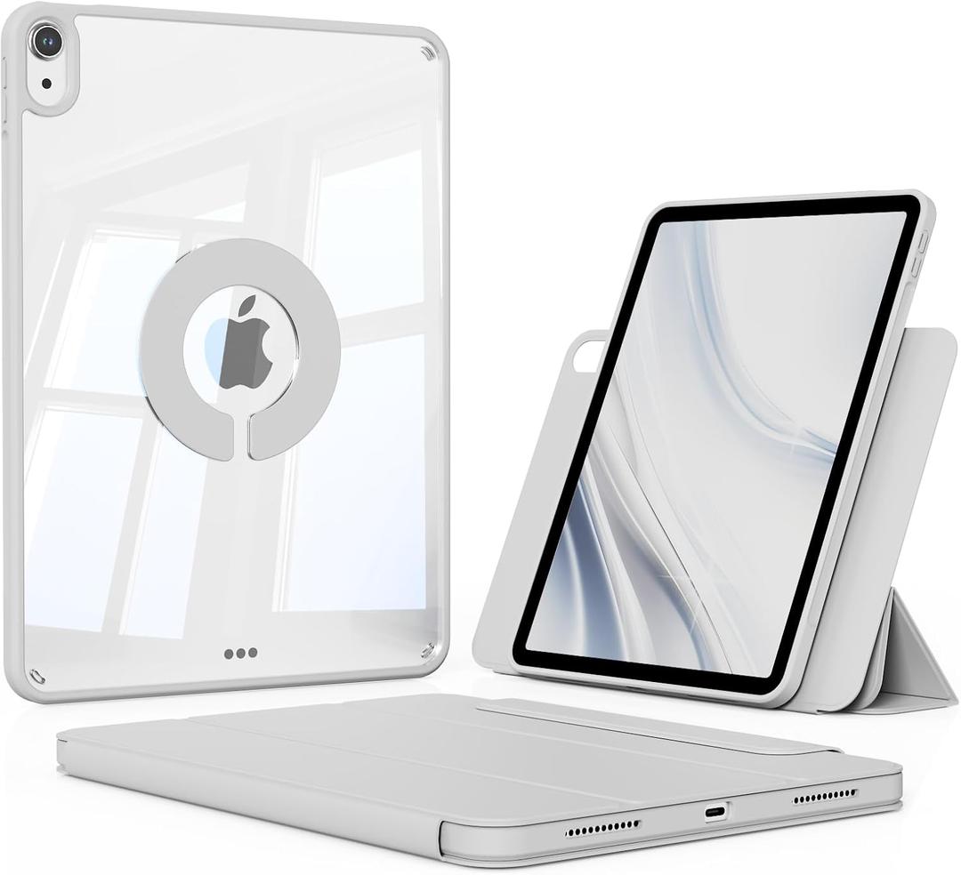 KENKE Magnetic Case for iPad A16 11th/10th Generation (11/10.9 Inch, 2025/2022) with Pencil Holder, Magnetic Detachable Hybrid Stand, Clear Hard PC Back Shell, Portrait/Landscape Angle, Gray