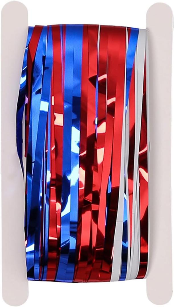 4th of July Decorations Foil Fringe Garland Tinsel Streamers Red White and Blue Star Metallic Hanging Backdrop Banner Table Skirts for Parade Floats Memorial Day Patriotic Party (One Size, C04)