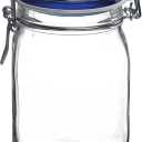 Bormioli Rocco Fido Square Jaw with Blue Lid, 33-3/4-Ounce, 33.75 Ounce, Clear