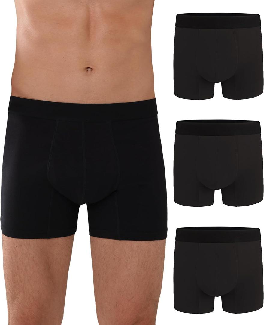 Mens Incontinence Protective Underwear Washable Adult Leak Proof Boxer Briefs with 60 ml Absorbency Trunk 3 Pack (3 Black, 2XL)