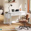 CAIYUN Small White Desk with Fabric Drawers for Bedroom, 31 Inch Home Office Desk with Side Pocket and Hook for Small Space, Makeup Vanity Desks Kid’s Desks to Writing Made of Wood and Metal, White