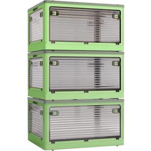 3-Pack Stackable Storage Bins, 83-Liter Collapsible with Wheels and 3 Lids, Foldable Organizers for Outdoor Camping, Green