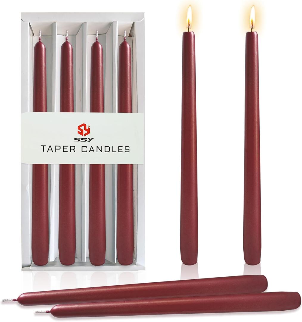 Taper Candle Red Candlesticks 10 INCH Tapered Candles Unscented Candle Sticks for Dinner Table Decor Wedding Gift Thanksgiving Christmas Party (Metal Design)