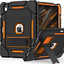Case for iPad (A16) 11th/10th Generation 11/10.9 inch 2025/2022, Heavy Duty Military Grade Shockproof Rugged Cover with Pencil Holder/Stand for i Pad 11th / 10 th Gen(Black+Orange)