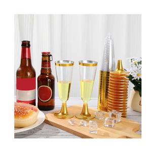 50 Pcs Plastic Champagne Flutes Disposable Champagne Glasses Bulk 5.5 oz Clear Mimosa Cocktail Cups with Rim Detachable Glasses for Wedding Party Birthday Anniversary(Gold, Clear)
