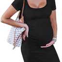 Peauty Everyday Essentials Maternity Bodycon Dress Side Ruch & Short Sleeve Dress for Baby Shower Daily (L)
