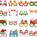 16Pcs Christmas Party Glasses Frames, Funny Xmas Paper Glasses Christmas Eyeglasses Photo Booth Props for Xmas Party Decorations Supplies (Reindeer)