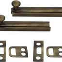 QCAA Solid Brass Surface Bolt, 4", Antique Brass Brushed, 2 Pack, Made in Taiwan