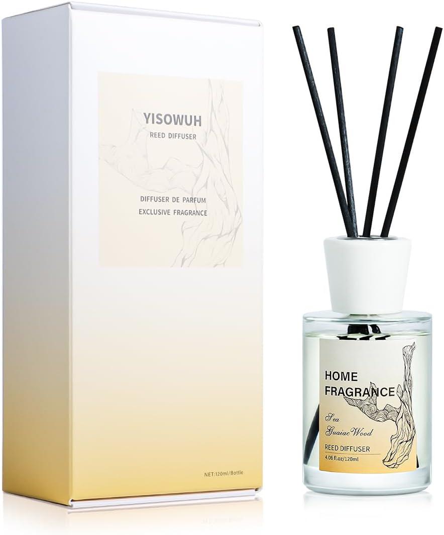 Reed Diffuser - Sea&Guaiac Wood 4.06oz (120ml) 1 Pack Essential Oil Reed Diffuser Set with 8 Sticks, Long Lasting Fragrance for Home, Bathroom, Bedroom, Room, Decor