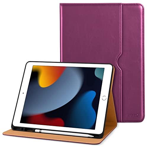 DTTO for iPad 9th/8th/7th Generation 10.2 Inch Case 2021/2020/2019, Premium Leather Business Folio Stand Cover with Apple Pencil Holder - Auto Wake/Sleep and Multiple Viewing Angles, Purple