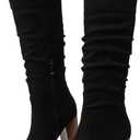 Erocalli Suede Knee-High Boots Fall Boot For Women Chunky Block High Heel Slouch Fashion Boot Round Toe Side Zipper, Size 7
