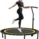 50 Foldable Mini Trampoline for Adults, 330 LBS Bungee Rebounder Trampoline Indoor/Outdoor with T Shape Adjustable Foam Handle, Stable, Quiet Exercise Workout Equipment for Home Gym (Yellow)