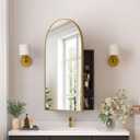 Medicine Cabinets for Bathroom, Brush Gold Arched Medicine Cabinet Recessed or Surface Wall-Mounted,Modern Bathroom Vanity Mirror with Storage, Mirrored Cabinet with Adjustable Shelves,16x31 Inch