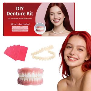 DIY Dentures Kit: Full Set of Upper & Lower Fake Teeth for At-Home Smile Change Comfort Fit for Everyday Use & Emergency Replacement (Universal Sizing)-5