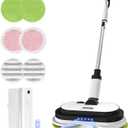 Cordless Electric Mop, Floor Cleaner with LED Headlight & Water Sprayer, Up to 60 Mins Detachable Battery, Dual-Motor Powerful Spin Mop, 300ML Water Tank for Multi-Surface, Self-Propelled (White)