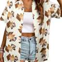 Western Shirts for Women Cowgirl Shirt Cowboy Outfit Country Rodeo Tops Hawaiian Vacation Button Up Short Sleeve Blouses (Medium, Aztec Apricot)