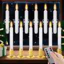 Verdenu Christmas Candles, 12 PCS Battery Operated Flameless LED Window Lights with Remote & Timer, 3D Flickering Taper Candle for Wedding Party Decorations
