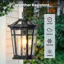 Gleamz Large Dusk to Dawn Outdoor Hanging Lights, Black Outdoor Chandelier Fixture, Aluminum Outside Pendant Sconce, Outside Ceiling Light for Porch, Entryway, Garden, Garage, 1-Pack, Hardwired