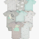 Gerber Baby 8-Pack Short Sleeve Onesie Bodysuits 1 - 0-3m, 7 - 3-6m