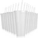 Hxezoc 16 Pieces Reusable Cups with Lids and Straws, 24 oz Glitter Plastic Tumbler Iced Coffee Cups Travel Mug Cup for Birthday Party, Smoothie Juices Beach Party, Bachelor Party (Clear)