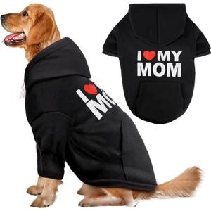 Dog Basic Hoodie Soft Dog Clothes Cold Weather Sweaters for Medium Large Dogs Cozy Fabric Warm Sweatshirt with Leash Hole for Boys (X-Large (35-55 lbs), I Love My MOM)