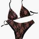 SOLY HUX Women's Lace Bikini Sets Halter Triangle String Swimsuit Tie Side Two Piece Bathing Suit, S