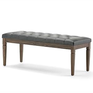 SIMPLIHOME Waverly 48 inch Wide Traditional Rectangle Tufted Ottoman Bench in Slate Grey Vegan Faux Leather, Assembled, For the Living Room and Bedroom