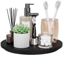 Greatseas Lazy Susan for Table Top Bamboo Lazy Susan Turntable for Cabinet Kitchen Countertop Organizer for Condiment Bathroom Counter Organizer Decor Sink Tray Black 13.2 Inch