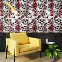 Halloween Skull Floral Peel and Stick Wallpaper Red Sugar Skull Floral Gothic Wallpaper Vinyl Removable Self Adhesive Wall Paper for Bedroom Cabinets Accent Wall Decorations 17.3"x118"