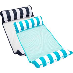 Aqua 4-in-1 Monterey Hammock Pool Float & Water Hammock, Multi-Purpose, Inflatable Pool Floats for Adults, Patented Thick, Non-Stick PVC Material, One Light Blue & One Navy/White Stripe, 2-Pack