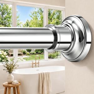 Silver Long Curtain Rod Tension Shower Curtain Rods Adjustable Heavy Duty Rods for Bathroom Windows Outdoor Spliced Telescopic Design No Drill No Slip Stainless Steel 30-120“