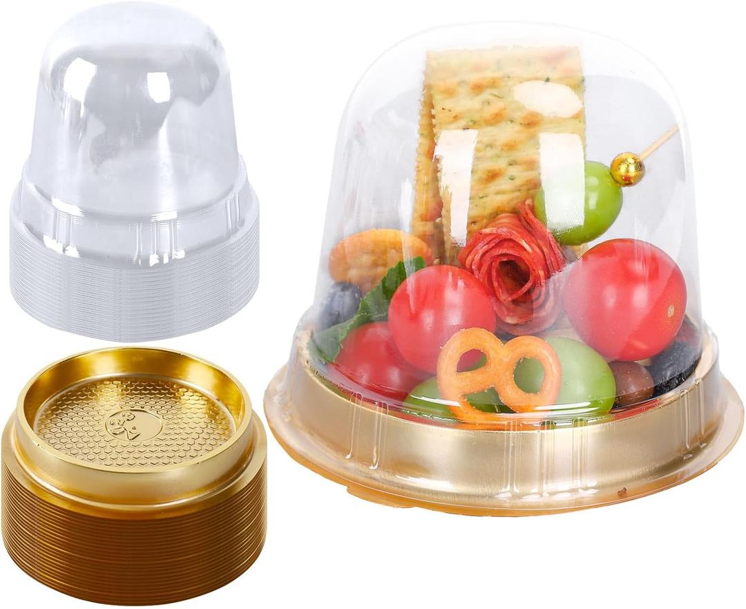 Whaline 50Pcs 4.3Inch Disposable Individual Charcuterie Cup Clear Plastic Cupcake Container Single Dessert Holders with Lids for Food Favor Display Charcuterie Grazing Table Catered Event Wedding