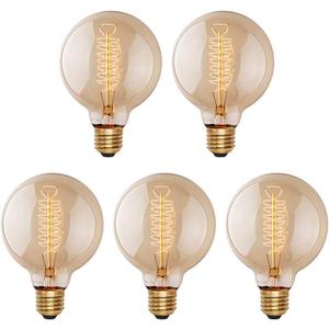 runquiz Edison Incandescent Light Bulbs 60 Watt, G25(G80) Vintage Light Large Bulb, 5-Pack Globe Bulbs 2100K Warm White, E26 Medium Base Dimmable, 240 Lumens Filament, Vanity Light Bulbs for Bathroom