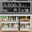 4 Pack Expandable Pull Out Cabinet Organizer, 21'' Deep Pull Out Drawers for Cabinet, Upgrade 3 Slide Rails Sliding Drawers for Cabinet with Adhesive Nano Film (White)