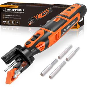 Sharp Pebble Cordless Lawn Mower Blade Sharpener Adjustable 20- 40 Angle Guide-Rotary Tool with Replaceable Sharpening Wheel Bits & Fast Rechargeable Battery Effortless Precision for Lawn Care
