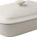 Ceramic Casserole Dish with Lid,33oz Covered Rectangular Baking Dish with Lid,Deep Casserole Cookware Bakeware,Oven Safe and Dishwash Safe (White)