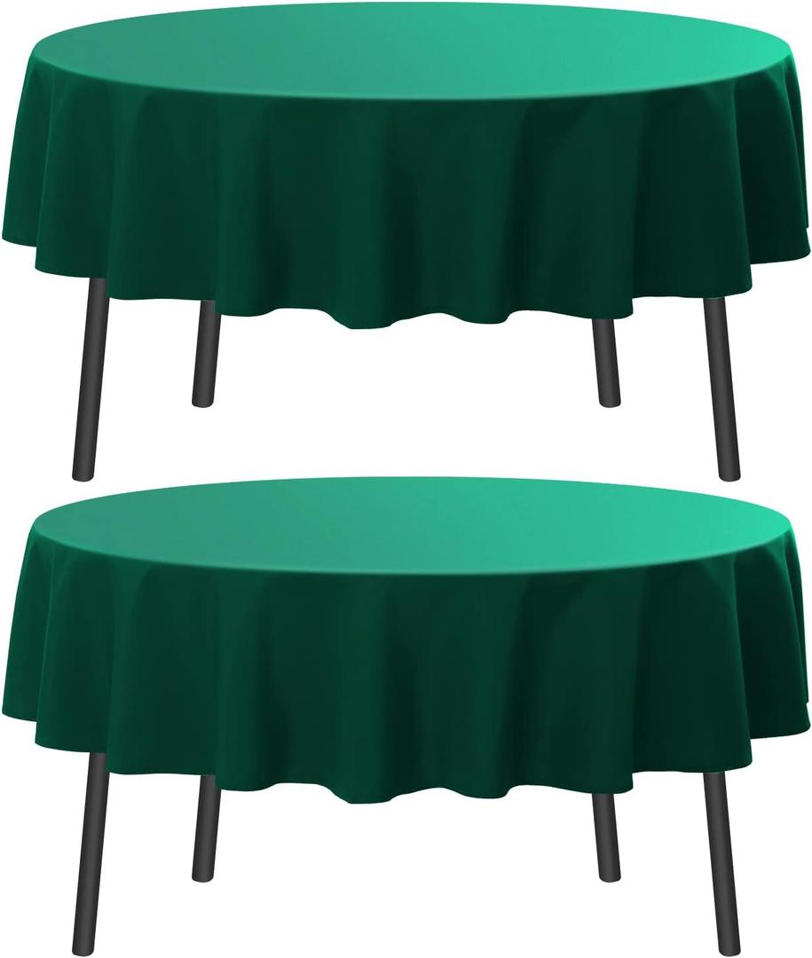 Romanstile Christmas Round Tablecloth, 2 Pack 60 Inch, Stain and Wrinkle Resistant Washable Polyester Table Cover for Dining Table and Holiday Parties, Green