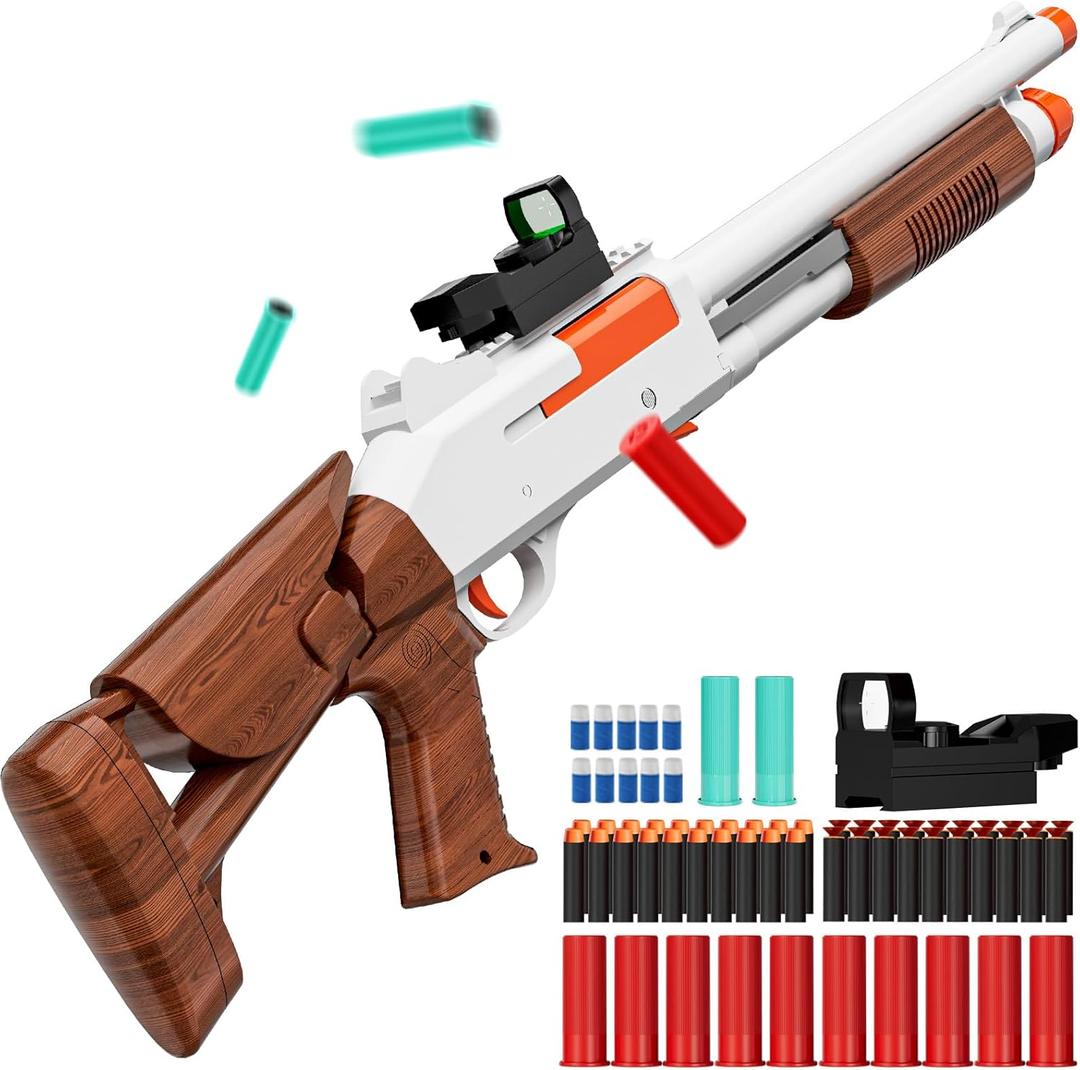 Toy Gun Models Foam Blasters (33-Inch) Soft Bullet Shotgun,Empty Shell Ejecting Design [with10 Shell 40 Soft Darts] Perfect for Indoor and Outdoor Play (Brown)