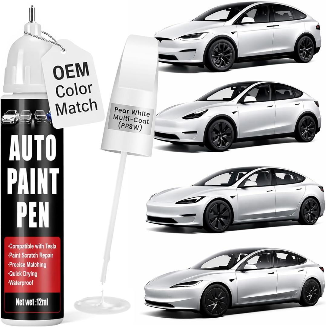 Touch Up Paint for Cars (Pearl White Multi-Coat PPSW), Compatible with Tesla Model Y/ 3/ X/ S, 0.4 fl oz Color Accurate 2-in-1 Car Paint Scratch Repair Pen, Easy to Use, Fast-Drying, Long-Lasting