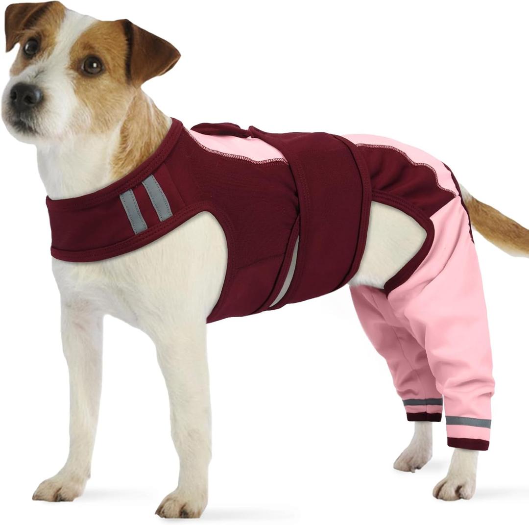 Dog Recovery Suit-Dog Hind Leg Recovery Sleeve for ACL TPLO Surgery -Adjustable Soft Anti-Licking Wrap with Reflective Strips & Anxiety Relief,for Female and Male Pink XS