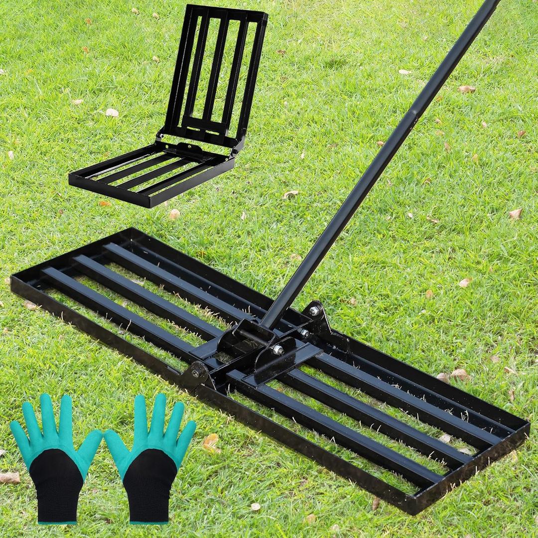 DOUBFIVSY Lawn Leveling Rake, 30x10 inch Lawn Leveler Tool with 80 Adjustable Long Handle, Lawn Lute Heavy Duty Sand Leveling Rake Dirt Leveler for Yard Grass Level Soil Golf Field Farm Pasture