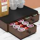 K Cup Holder, Wooden K Cup Organizer Box for Counter, Tea and Coffee Pod Storage Drawer Coffee Maker Stand, 30 Pod Capacity, Walnut Black