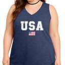 Flafens 4th of July Tank Tops for Women - Patriotic USA Flag Plus Size V-Neck Tank Independence Day Womens 4th of July Tops, 2X-Large