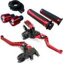 Universal Motorcycle Brake Lever 7/8 Inch 22mm Handlebar Brake Master Cylinder Clutch Levers Set + Hand Grips + Handlebar Ends Set Fit for Harley Honda Kawasaki Suzuki Yamaha Red