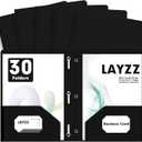 Plastic 2 Pocket Folders with Prongs, 30 Pack, Heavyweight, Letter Size Poly Folders with 3 Metal Prongs Fastener Clips (Black)