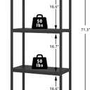 Yusong Bookshelf 4 Tier Arched Bookcase, 71.3" Tall Industrial Open Book Shelves for Living Room, Modern Freestanding Display Shelving Unit Storage Rack with Metal Frame, Office, Bedroom, Black