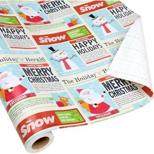 BIOBROWN Vintage Christmas Wrapping Paper Jumbo Roll with Trim Ribbon 30 Inch X 40 Feet (100 sq. ft. ttl.) Holiday News Papers Design Perfect for Christmas, Party, Xmas, Holiday Gift Wrap ROSE GOLD COLOR